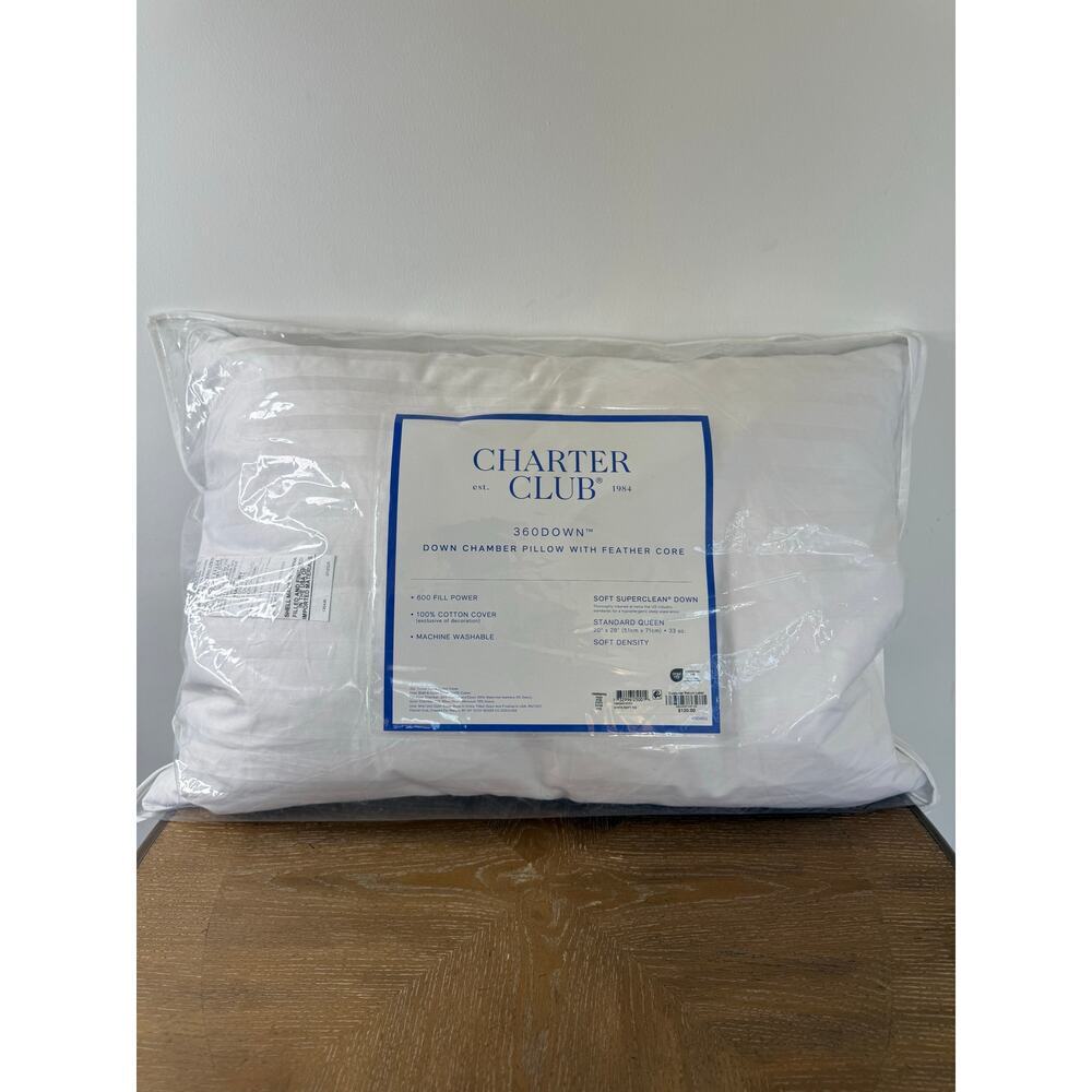 Charter Club 360Down Standard/Queen Pillow 600 Fill Power Soft Density White